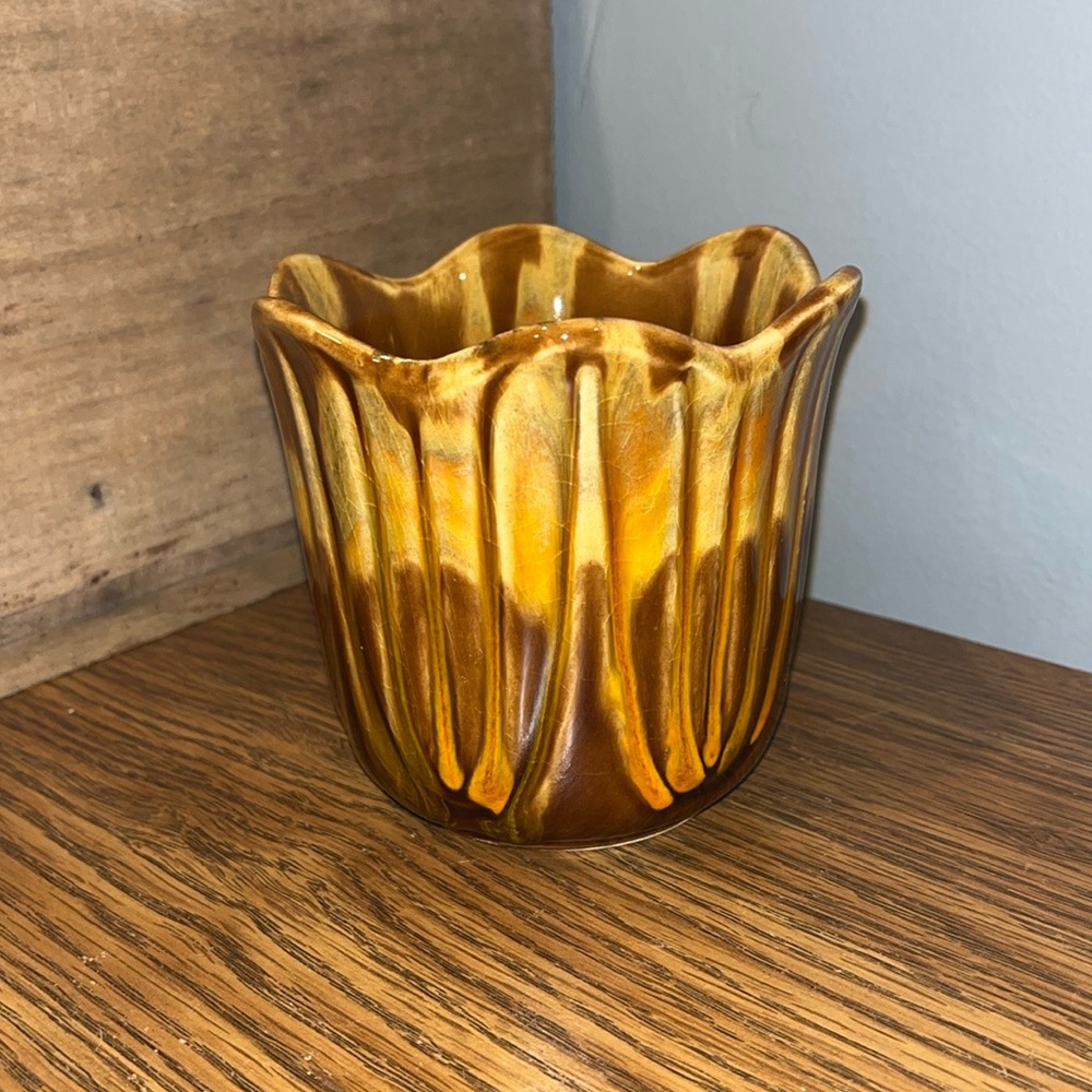 Vintage California Original Drip Glaze Tulip Planter Pot Vase Holder 4" 1066 MCM